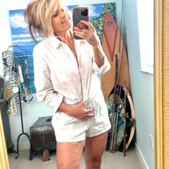 ⭐️Victoria's Secret,Ikat Tie-Dye Boho Romper,Soft Linen & Cotton Blend,Button-Up - Picture 10 of 16